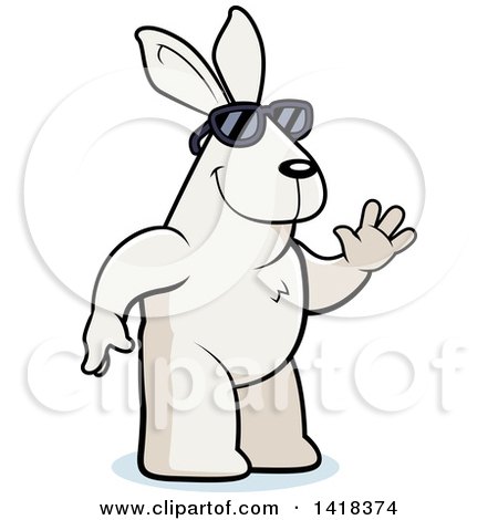 Cartoon Clipart of a Friendly Rabbit Wearing Sunglasses and Waving - Royalty Free Vector Illustration by Cory Thoman