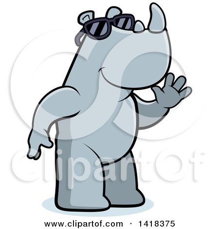 Cartoon Clipart of a Friendly Rhino Wearing Sunglasses and Waving - Royalty Free Vector Illustration by Cory Thoman