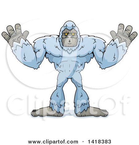Cartoon Clipart of a Yeti Abominable Snowman Holding His Hands up - Royalty Free Vector Illustration by Cory Thoman
