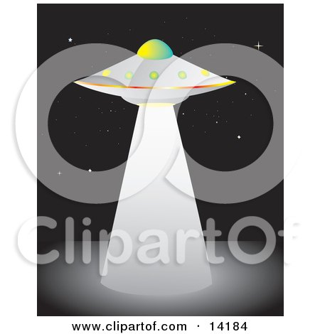 UFO Hovering and Shining Light on the Ground at Night Clipart Illustration by Rasmussen Images