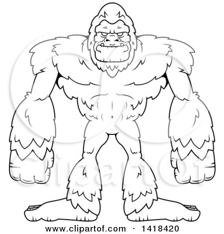 Clipart of a Black and White Lineart Bigfoot Sasquatch - Royalty Free Vector Illustration by Cory Thoman