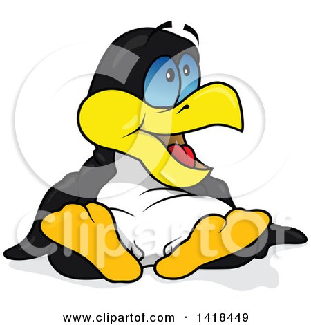 Clipart of a Cartoon Silly Penguin Sitting and Leaning Back - Royalty Free Vector Illustration by dero