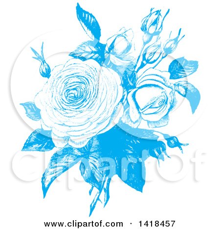 Clipart of Sketched Blue Roses - Royalty Free Vector Illustration by BestVector