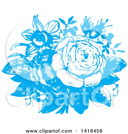 Clipart of Sketched Blue Roses - Royalty Free Vector Illustration by BestVector