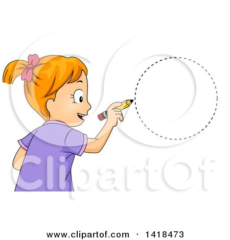 Clipart of a Red Haired Caucasian School Girl Drawing a Circle Shape - Royalty Free Vector Illustration by BNP Design Studio