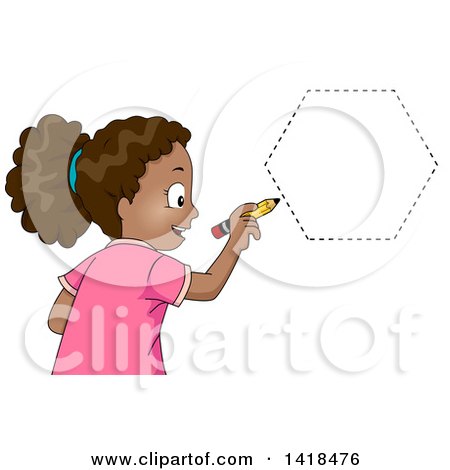 Clipart of a Blond Caucasian School Girl Drawing a Hexagon Shape - Royalty Free Vector Illustration by BNP Design Studio