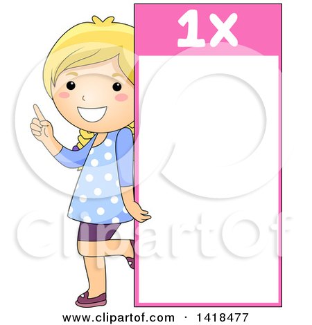 Clipart of a Blond Caucasian School Girl Beside a 1 Times Table - Royalty Free Vector Illustration by BNP Design Studio