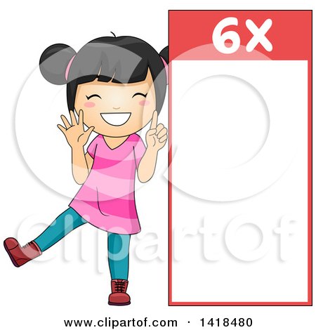 Clipart of a Happy Asian School Girl Beside a 6 Times Table - Royalty Free Vector Illustration by BNP Design Studio