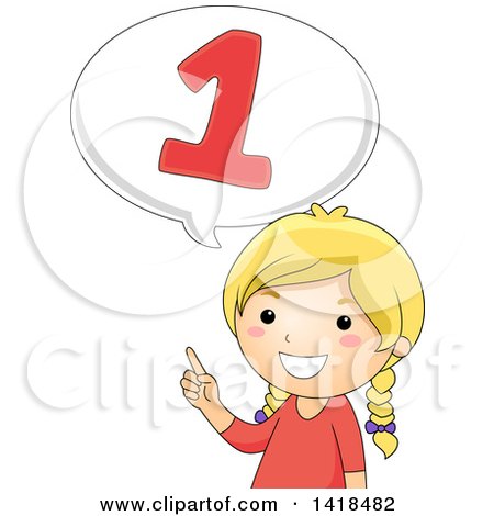 Clipart of a Blond Caucasian School Girl Counting and Saying Number 1 - Royalty Free Vector Illustration by BNP Design Studio