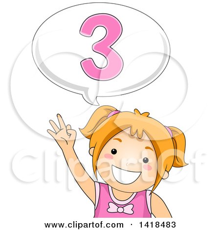 Clipart of a Red Haired Caucasian School Girl Counting and Saying Number 3 - Royalty Free Vector Illustration by BNP Design Studio