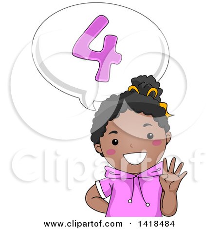 Clipart of a Happy African School Girl Counting and Saying Number 4 - Royalty Free Vector Illustration by BNP Design Studio