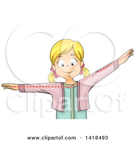 Clipart of a Happy Blond Caucasian School Girl Showing an Obtuse Angle - Royalty Free Vector Illustration by BNP Design Studio
