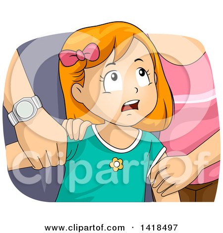 Clipart of a Worried Red Haired Caucasian Girl Being Fought over by Her Parents - Royalty Free Vector Illustration by BNP Design Studio