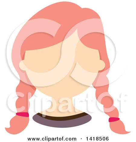Clipart of a Faceless White Girl with Pink Hair in Braids - Royalty Free Vector Illustration by BNP Design Studio