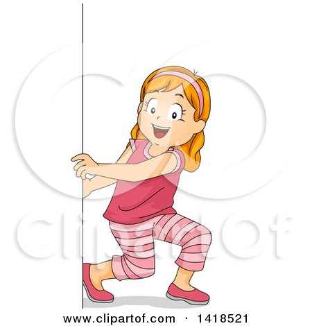 Clipart of a Red Haired Caucasian Girl Pulling a Board - Royalty Free Vector Illustration by BNP Design Studio