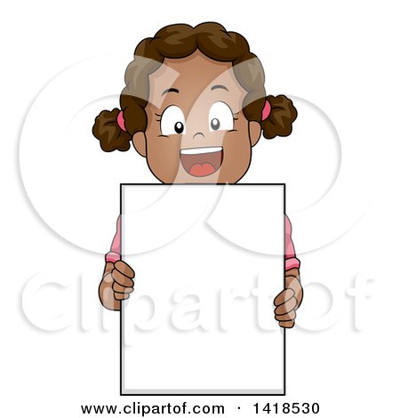 Clipart of a Happy African Girl Holding a Blank Sign - Royalty Free Vector Illustration by BNP Design Studio
