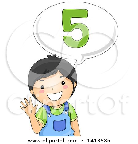 Clipart of a Happy Asian School Boy Talking and Saying 5 - Royalty Free Vector Illustration by BNP Design Studio