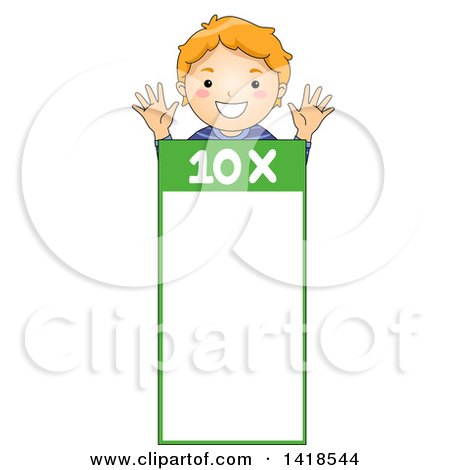 Clipart of a Red Haired Caucasian School Boy over a Number 10 Times Table - Royalty Free Vector Illustration by BNP Design Studio