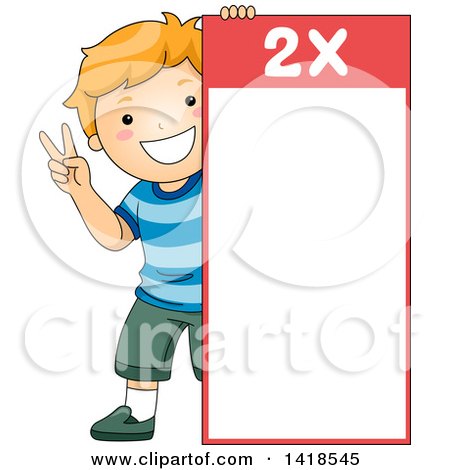 Clipart of a Red Haired Caucasian School Boy by a Number 2 Times Table - Royalty Free Vector Illustration by BNP Design Studio