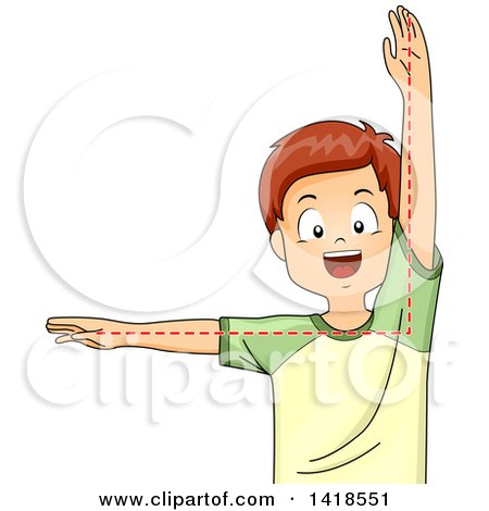 Clipart of a Brunette Caucasian School Boy Depicting a Right Angle - Royalty Free Vector Illustration by BNP Design Studio