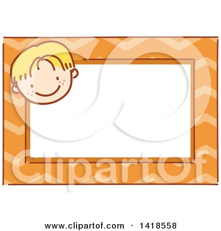 Clipart of a Sketched Blond Caucasian Boy's Face on an Orange Name Tag Frame - Royalty Free Vector Illustration by BNP Design Studio