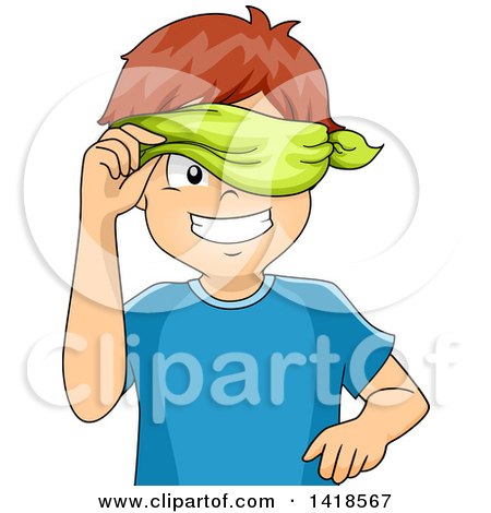 Clipart of a Blindfolded Caucasian Boy Peeking - Royalty Free Vector Illustration by BNP Design Studio