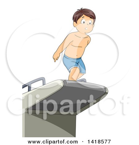 Nervous Brunette Caucasian Boy Jumping off of a Diving Board Posters ...