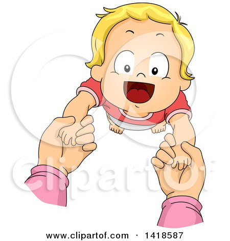Clipart of a Happy Blond Caucasian Baby Holding Hands and Looking up - Royalty Free Vector Illustration by BNP Design Studio