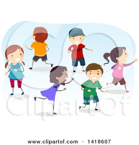 Clipart of a Group of Children Playing a Game of Tag - Royalty Free Vector Illustration by BNP Design Studio