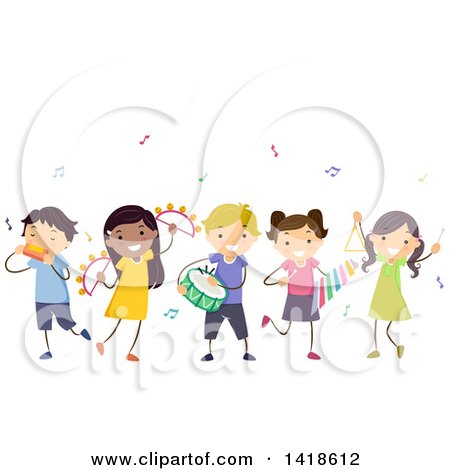 Clipart of a Group of Children Playing Musical Instruments - Royalty Free Vector Illustration by BNP Design Studio