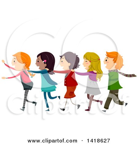 Clipart of a Group of Children Playing a Human Train - Royalty Free Vector Illustration by BNP Design Studio