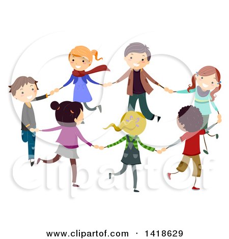 Clipart of a Group of Children Playing Ring Around the Rosey - Royalty Free Vector Illustration by BNP Design Studio