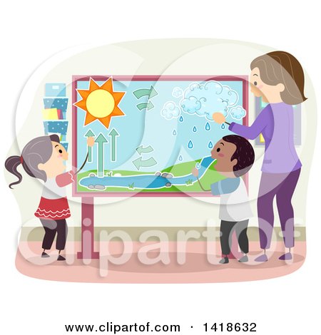 Clipart of a Female Teacher Instructing School Children on Water Cycles - Royalty Free Vector Illustration by BNP Design Studio