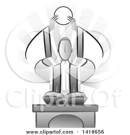Clipart of a Grayscale Priest Raising the Host - Royalty Free Vector Illustration by BNP Design Studio