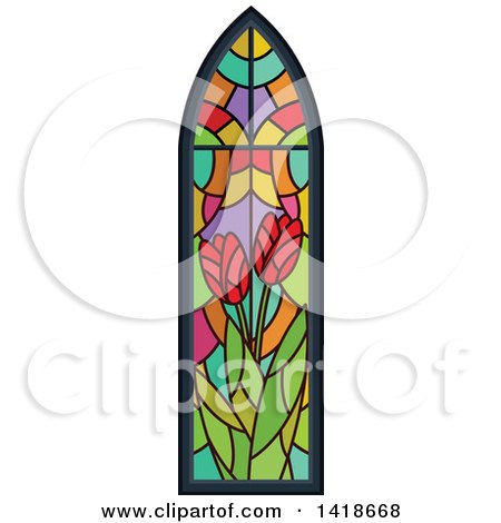 Clipart of a Stained Glass Tulip Flower Window Design - Royalty Free Vector Illustration by BNP Design Studio