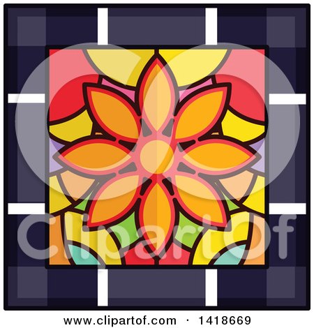 Clipart of a Stained Glass Flower Design - Royalty Free Vector Illustration by BNP Design Studio