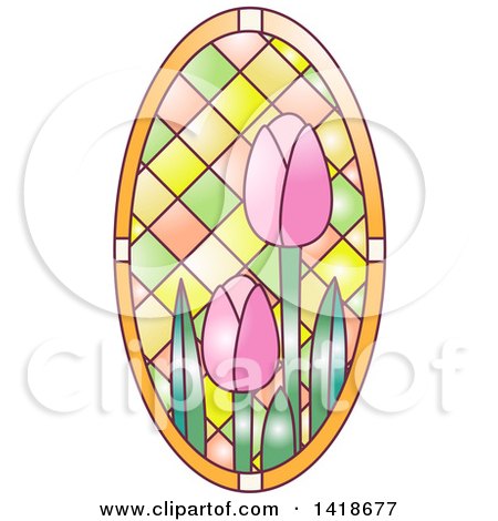 Clipart of a Stained Glass Oval Tulip Design - Royalty Free Vector Illustration by BNP Design Studio