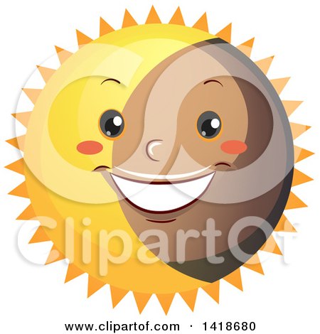 Clipart of a Happy Sun During a Solar Eclipse - Royalty Free Vector Illustration by BNP Design Studio