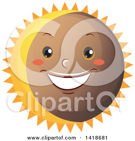 Clipart of a Happy Sun During a Solar Eclipse - Royalty Free Vector Illustration by BNP Design Studio