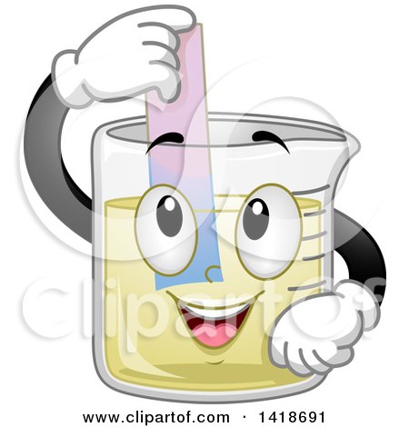 Clipart of a Happy Science Beaker Mascot Performing a Litmus Test - Royalty Free Vector Illustration by BNP Design Studio