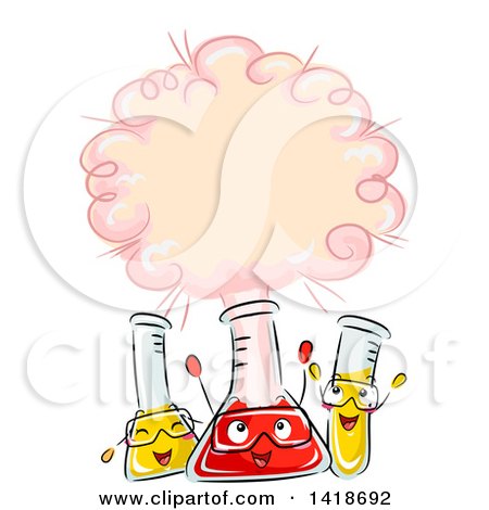 Clipart of a Happy Group of Science Containers with Chemicals Being Combined and Reacting - Royalty Free Vector Illustration by BNP Design Studio