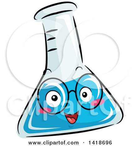 Clipart of a Happy Science Container with Blue Liquid - Royalty Free Vector Illustration by BNP Design Studio