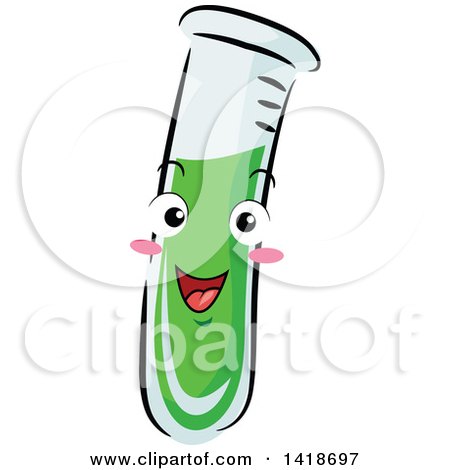 Clipart of a Happy Science Test Tube with Green Liquid - Royalty Free Vector Illustration by BNP Design Studio