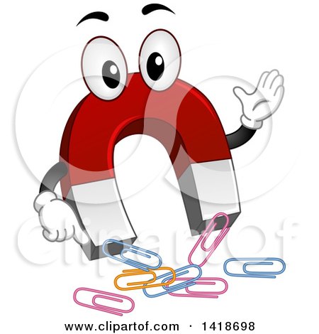 Clipart of a Magnet Character Attracting Paper Clips - Royalty Free Vector Illustration by BNP Design Studio