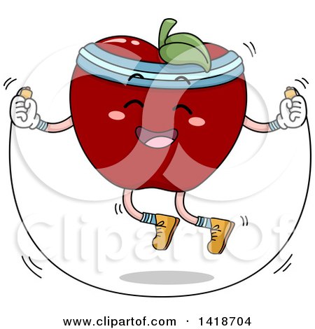 Clipart of a Red Apple Mascot Skipping Rope - Royalty Free Vector Illustration by BNP Design Studio