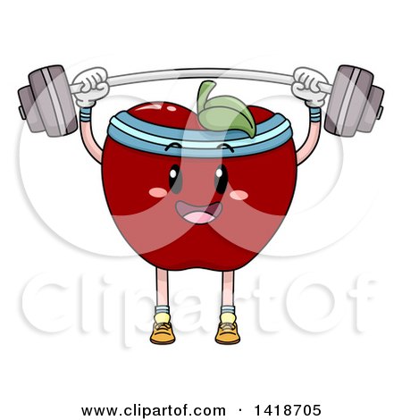 Clipart of a Red Apple Mascot Lifting a Barbell - Royalty Free Vector Illustration by BNP Design Studio