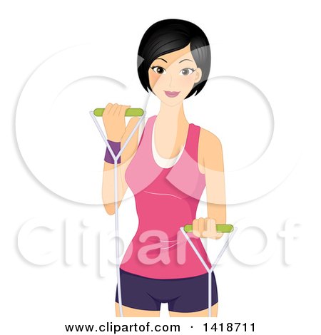 Clipart of a Happy Woman Working out with Resistance Bands - Royalty Free Vector Illustration by BNP Design Studio