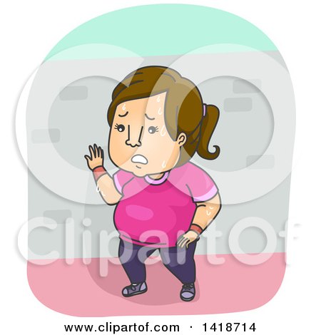 Clipart of a Cartoon Overweight Brunette Caucasian Woman Resting During a Run - Royalty Free Vector Illustration by BNP Design Studio