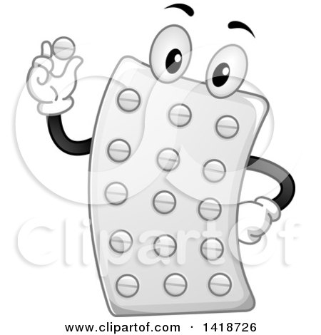 Clipart of a Contraceptive Pill Mascot Holding a Tablet - Royalty Free Vector Illustration by BNP Design Studio