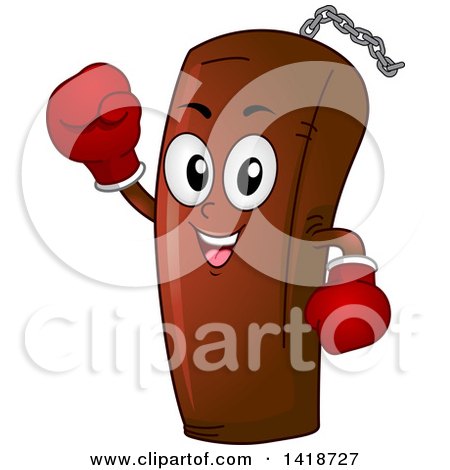 Clipart of a Punching Bag Character Wearing Boxing Gloves - Royalty Free Vector Illustration by BNP Design Studio